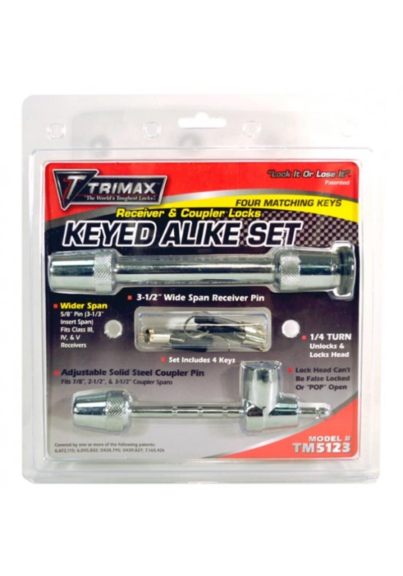 TRIMAX TM5123 T5-5/8 Receiver Lock 3-1/2" Span & Tc123 Universal Coupler Lock,Multi